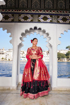 Lorenvalley Black Jacquard Silk Paithani Weaving Zari Work with Lace Touch Up Lehenga Choli with Dupatta | Grocsy