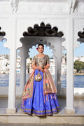 Lorenvalley Blue Jacquard Silk Paithani Weaving Zari Work with Lace Touch Up Lehenga Choli with Dupatta | Grocsy