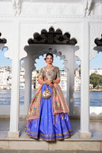 Lorenvalley Blue Jacquard Silk Paithani Weaving Zari Work with Lace Touch Up Lehenga Choli with Dupatta | Grocsy