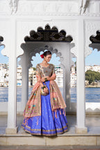 Lorenvalley Blue Jacquard Silk Paithani Weaving Zari Work with Lace Touch Up Lehenga Choli with Dupatta | Grocsy