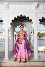 Lorenvalley Pink Jacquard Silk Paithani Weaving Zari Work with Lace Touch Up Lehenga Choli with Dupatta | Grocsy