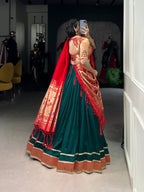 Lorenvalley Fashion Green Vichitra Silk Zari Weaving With Lace Border Lehenga Choli with Dupatta | Grocsy