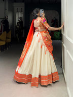Lorenvalley Fashion Off White Vichitra Silk Zari Weaving With Lace Border Lehenga Choli with Dupatta | Grocsy