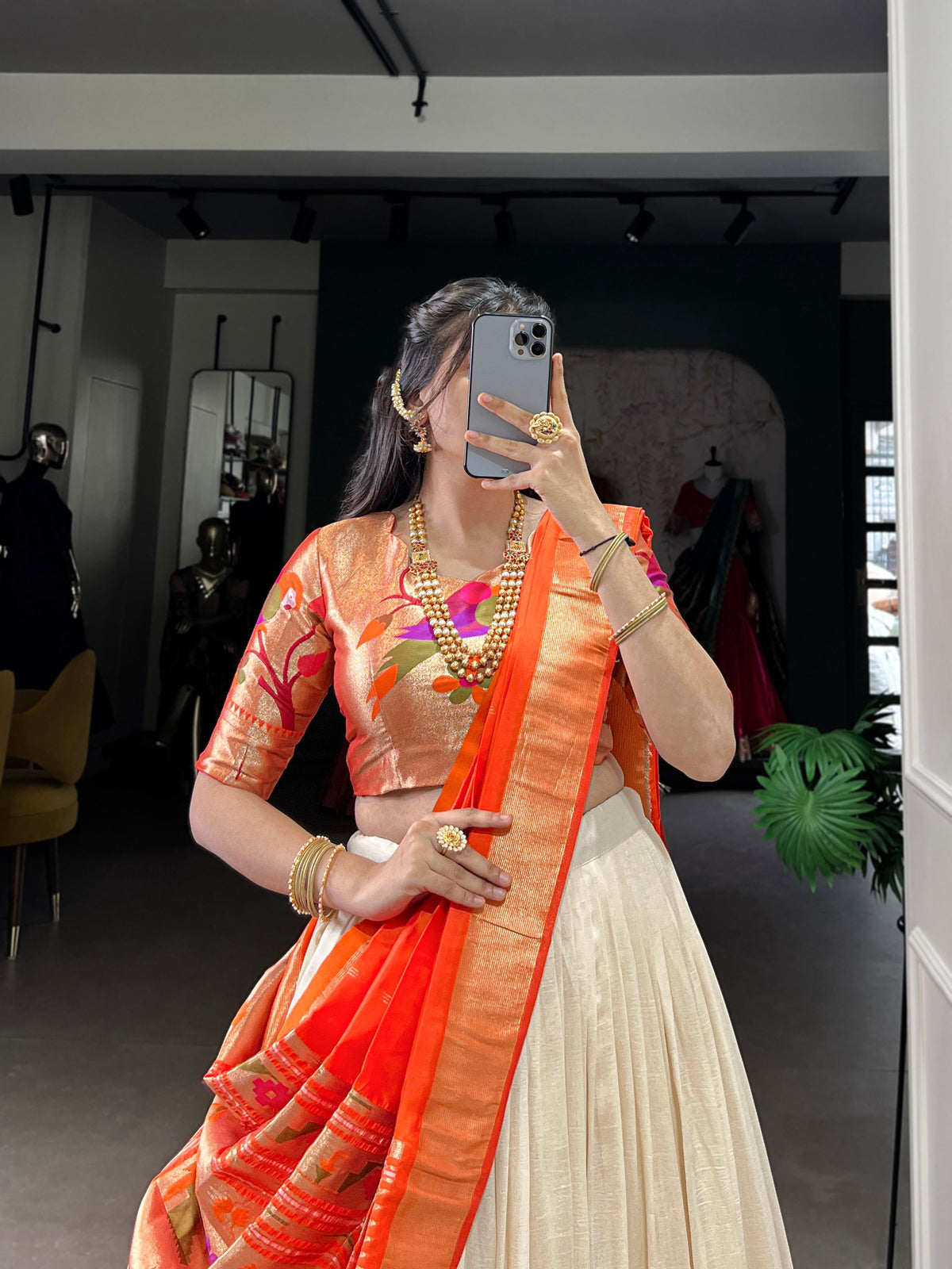 Lorenvalley Fashion Off White Vichitra Silk Zari Weaving With Lace Border Lehenga Choli with Dupatta | Grocsy