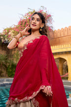 Lorenvalley Fashion Cream Slub Kota Zari Weaving Work with Paithani (Jacquard) Border Lehenga Choli with Dupatta | Grocsy