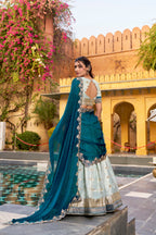 Lorenvalley Fashion Skyblue Slub Kota Zari Weaving Work with Paithani (Jacquard) Border Lehenga Choli with Dupatta | Grocsy