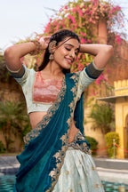 Lorenvalley Fashion Skyblue Slub Kota Zari Weaving Work with Paithani (Jacquard) Border Lehenga Choli with Dupatta | Grocsy