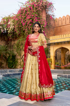 Lorenvalley Fashion Yellow Slub Kota Zari Weaving Work with Paithani (Jacquard) Border Lehenga Choli with Dupatta | Grocsy