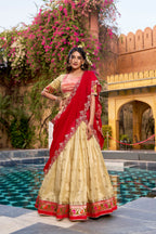 Lorenvalley Fashion Yellow Slub Kota Zari Weaving Work with Paithani (Jacquard) Border Lehenga Choli with Dupatta | Grocsy