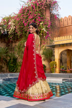 Lorenvalley Fashion Yellow Slub Kota Zari Weaving Work with Paithani (Jacquard) Border Lehenga Choli with Dupatta | Grocsy