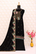 Lorenvalley Fashion Women Black Velvet Embroidered Salwar Suit Material | Grocsy