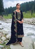 Lorenvalley Fashion Women Blue Velvet Embroidered Salwar Suit Material | Grocsy