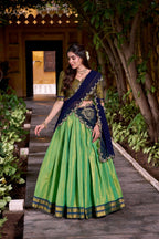 Lorenvalley Fashion Seagreen Kanchipuram Zari Weaving Work Lehenga Choli with Dupatta | Grocsy