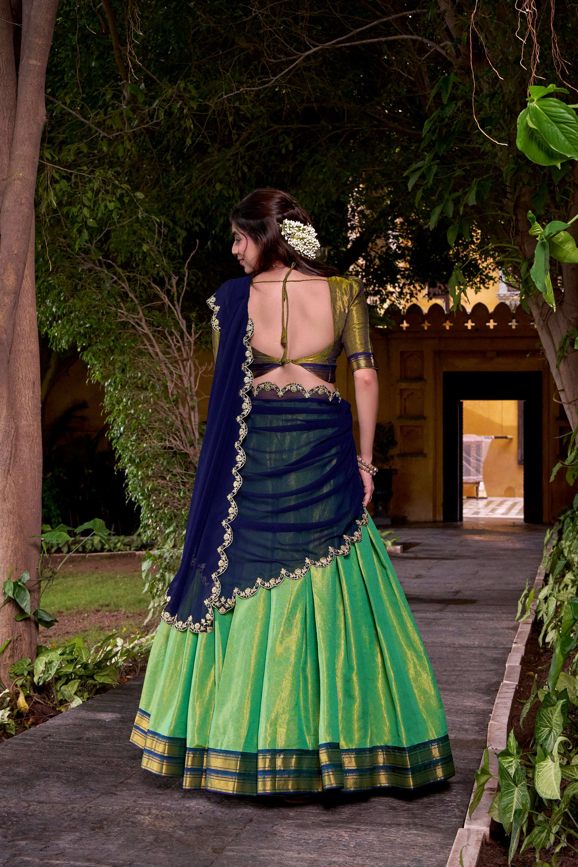 Lorenvalley Fashion Seagreen Kanchipuram Zari Weaving Work Lehenga Choli with Dupatta | Grocsy