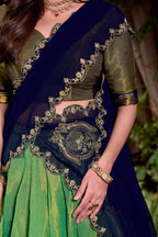 Lorenvalley Fashion Seagreen Kanchipuram Zari Weaving Work Lehenga Choli with Dupatta | Grocsy