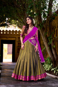 Lorenvalley Fashion Mahendi Kanchipuram Zari Weaving Work Lehenga Choli with Dupatta | Grocsy