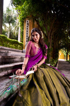 Lorenvalley Fashion Mahendi Kanchipuram Zari Weaving Work Lehenga Choli with Dupatta | Grocsy