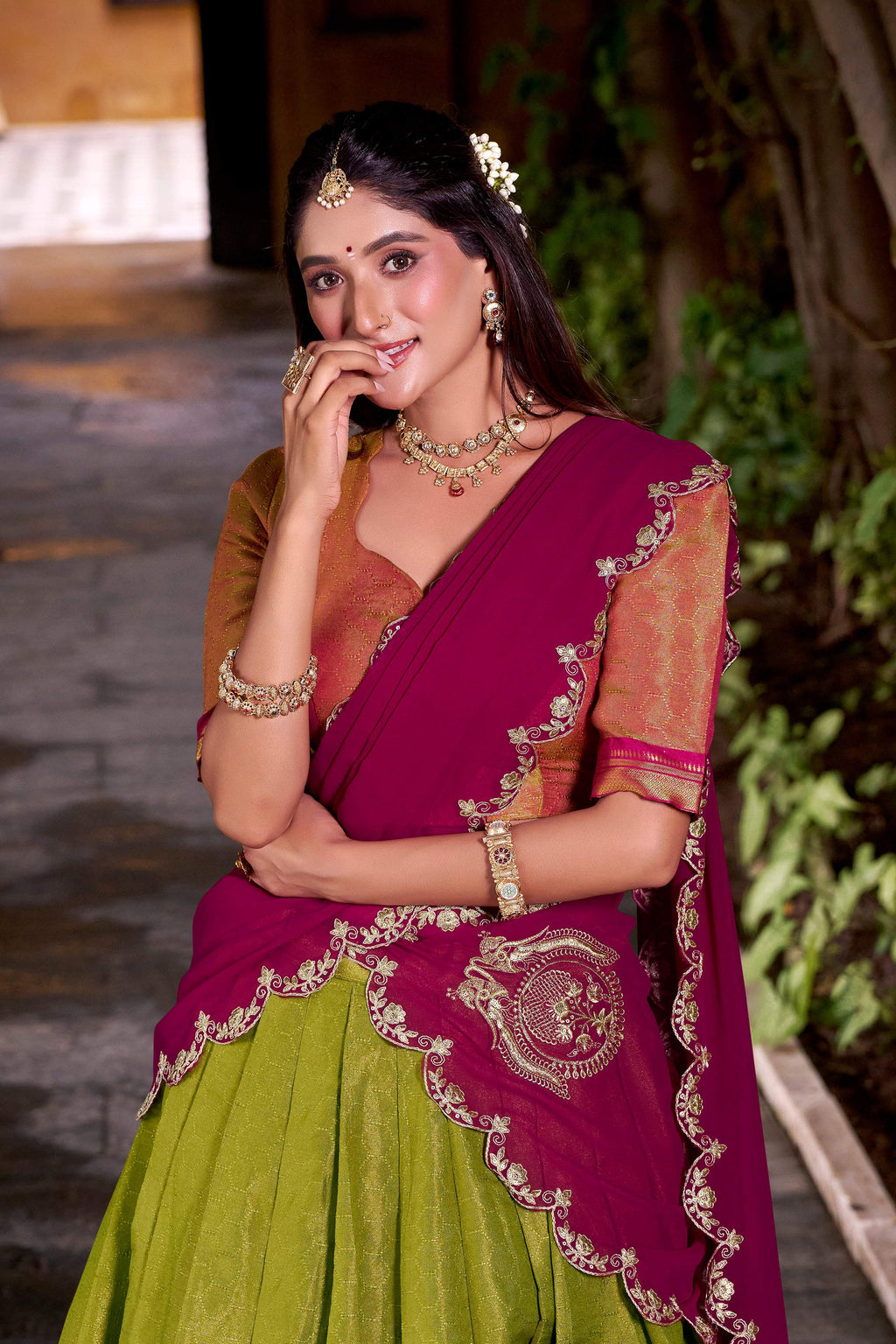 Lorenvalley Fashion Pista Kanchipuram Zari Weaving Work Lehenga Choli with Dupatta | Grocsy
