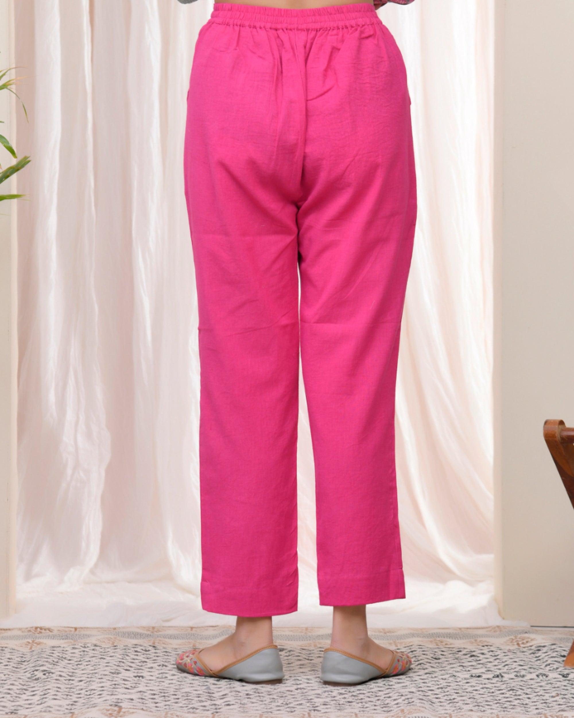 Vaasva Women Rani Cotton Flax Solid Straight Pants | Grocsy