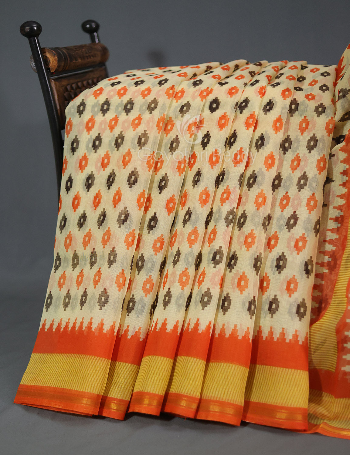 Shades of Cream And Orange Colour Blouse Patola Print Semi Chanderi Saree By Gayathri Reddy Designer Studio | Grocsy