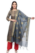 A R Silk Women's Vanarsi Silk Zari Embroidery Grey Dupatta | Grocsy