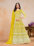Anaita Yellow Embroidered Net Anarkali Suit | Grocsy