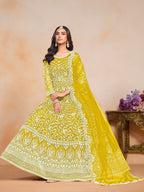Anaita Yellow Embroidered Net Anarkali Suit | Grocsy