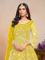 Anaita Yellow Embroidered Net Anarkali Suit | Grocsy