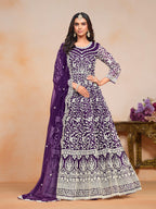 Anaita Purple Embroidered Net Anarkali Suit | Grocsy