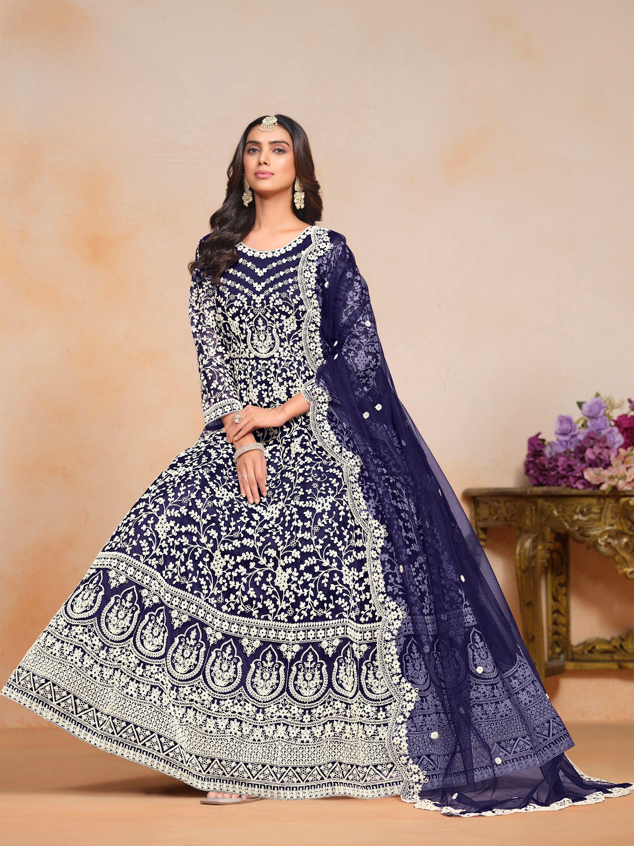 Anaita Navy_Blue Embroidered Net Anarkali Suit | Grocsy