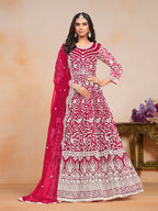 Anaita Magenta Embroidered Net Anarkali Suit | Grocsy
