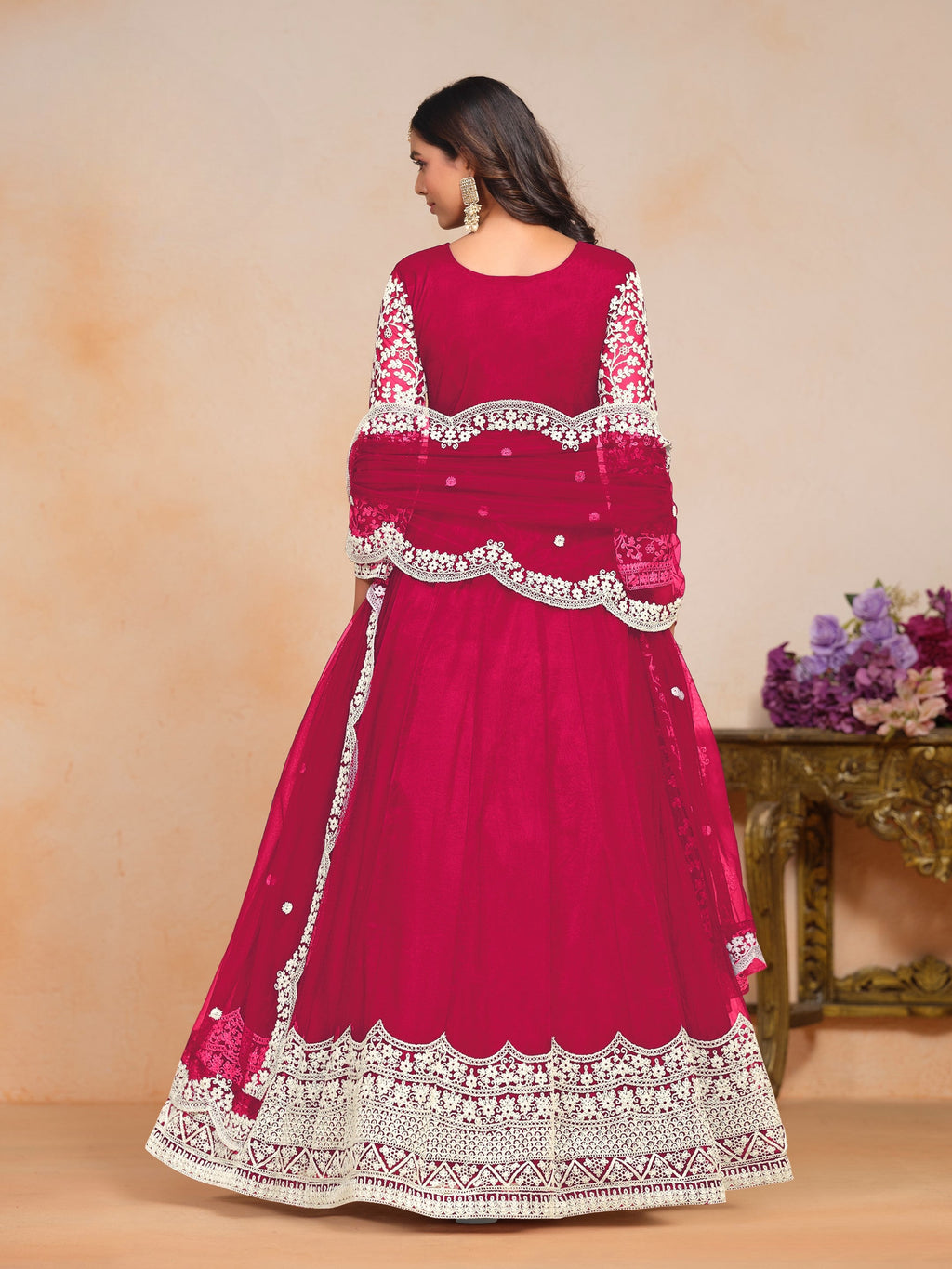 Anaita Magenta Embroidered Net Anarkali Suit | Grocsy