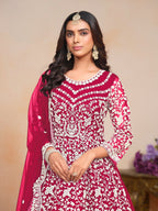 Anaita Magenta Embroidered Net Anarkali Suit | Grocsy