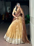 Lorenvalley Fashion Cream Kanchipuram Zari Weaving Work Lehenga Choli with Dupatta | Grocsy