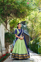 Lorenvalley Pista Zari Chex with Zari Weaving Work Lehenga Choli with Dupatta | Grocsy