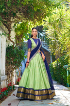 Lorenvalley Pista Zari Chex with Zari Weaving Work Lehenga Choli with Dupatta | Grocsy
