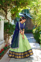 Lorenvalley Pista Zari Chex with Zari Weaving Work Lehenga Choli with Dupatta | Grocsy