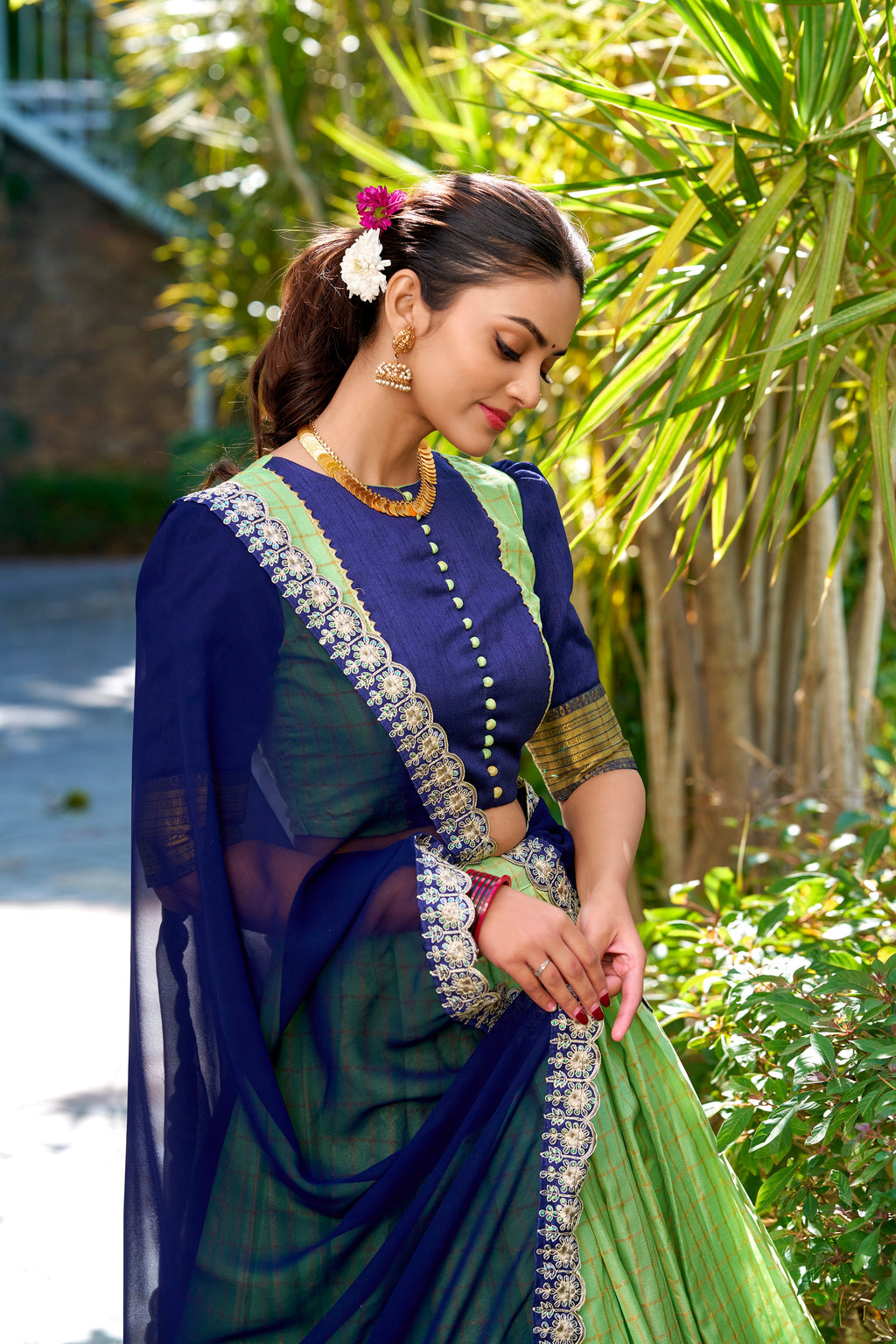 Lorenvalley Pista Zari Chex with Zari Weaving Work Lehenga Choli with Dupatta | Grocsy