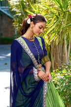 Lorenvalley Pista Zari Chex with Zari Weaving Work Lehenga Choli with Dupatta | Grocsy