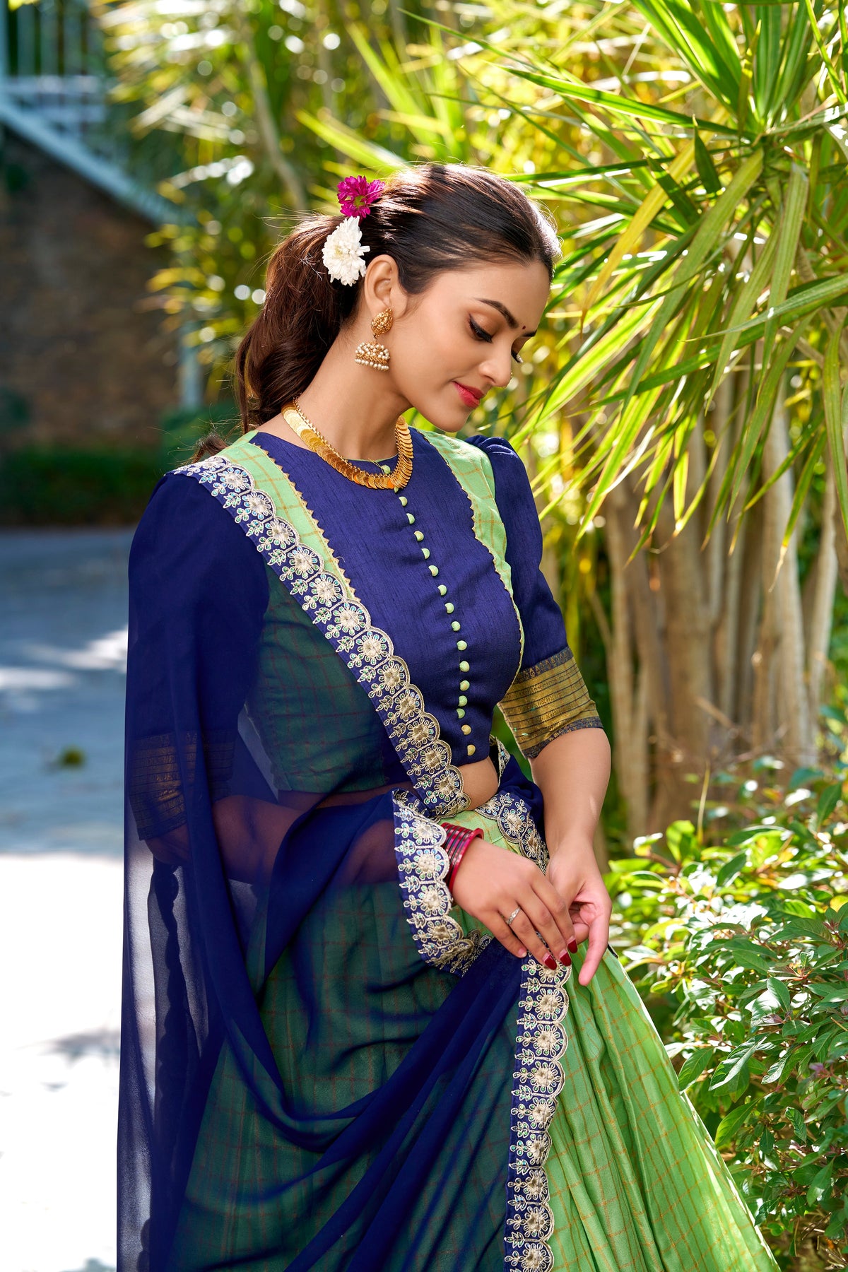 Lorenvalley Pista Zari Chex with Zari Weaving Work Lehenga Choli with Dupatta | Grocsy