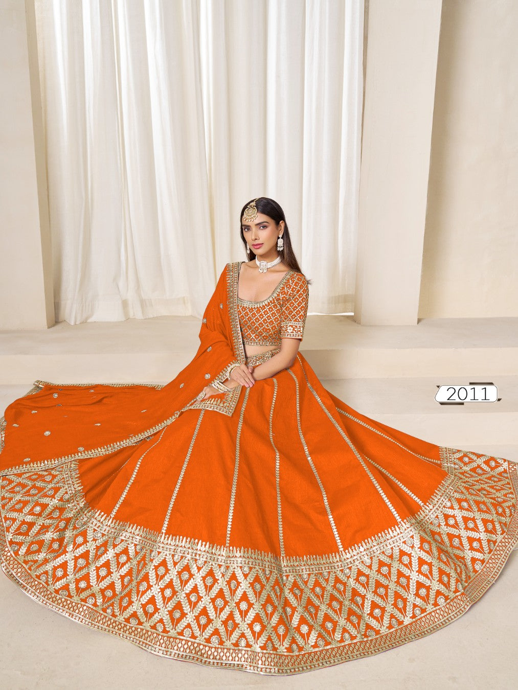 Anaita Orange Embroidered Art Silk Designer Lehenga Choli | Grocsy