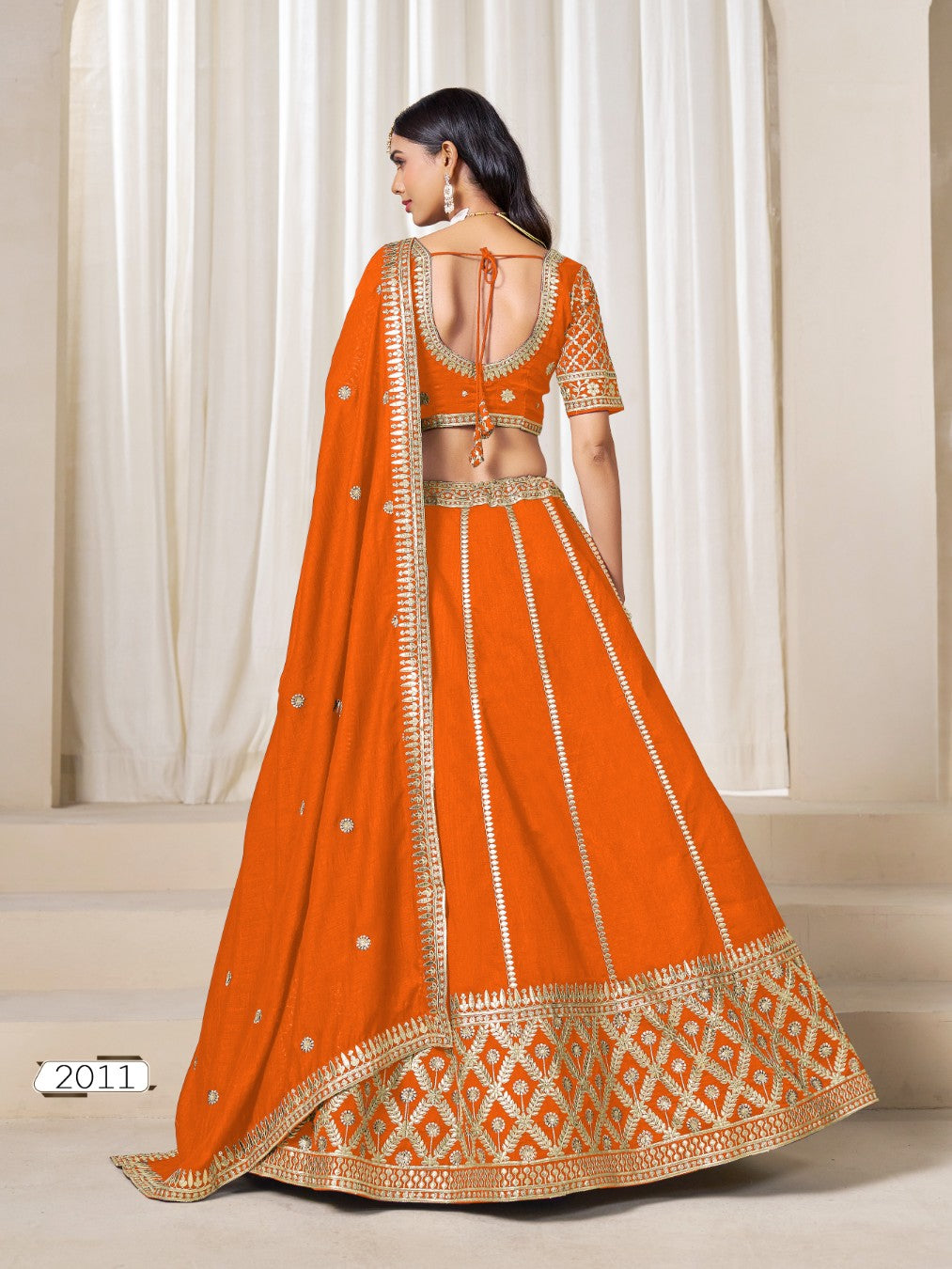 Anaita Orange Embroidered Art Silk Designer Lehenga Choli | Grocsy