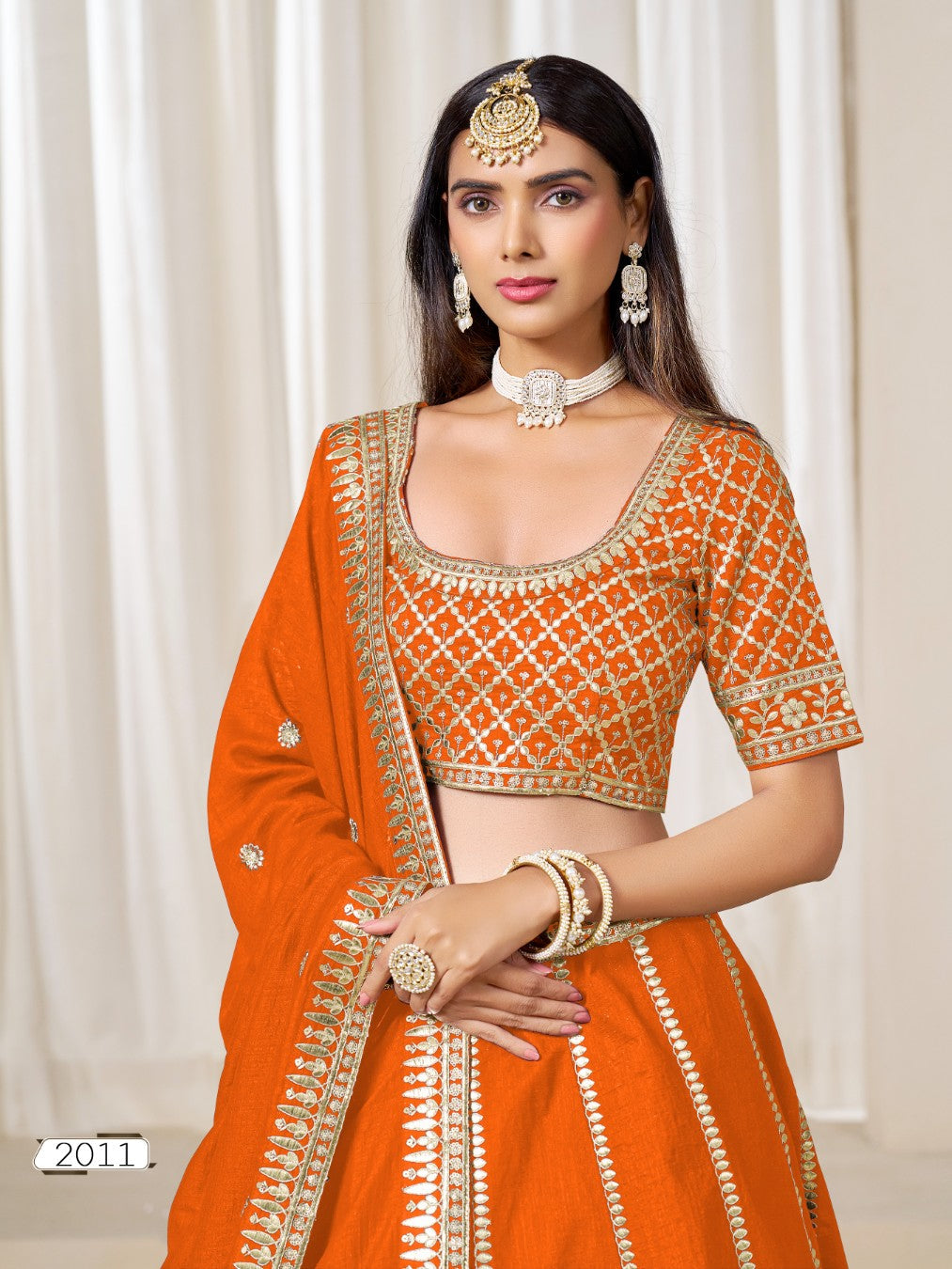 Anaita Orange Embroidered Art Silk Designer Lehenga Choli | Grocsy