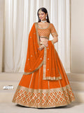 Anaita Orange Embroidered Art Silk Designer Lehenga Choli | Grocsy
