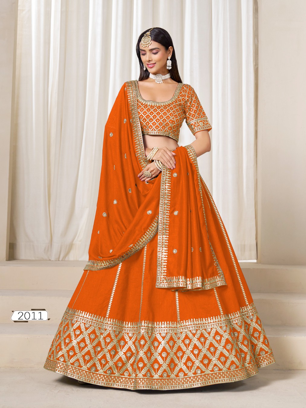 Anaita Orange Embroidered Art Silk Designer Lehenga Choli | Grocsy