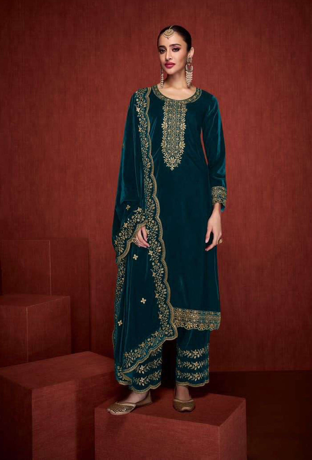 Lorenvalley Fashion Women Rama Velvet Embroidered Salwar Suit Material | Grocsy