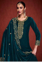 Lorenvalley Fashion Women Rama Velvet Embroidered Salwar Suit Material | Grocsy