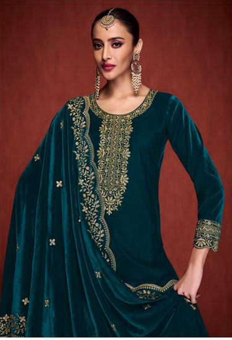 Lorenvalley Fashion Women Rama Velvet Embroidered Salwar Suit Material | Grocsy