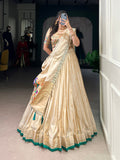 Lorenvalley Fashion Cream Shimmer Paithani Zari Weaving Work Lehenga Choli with Dupatta | Grocsy