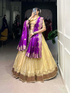 Lorenvalley Cream Erode Plain With Paithani Lace Border Lehenga Choli with Dupatta | Grocsy